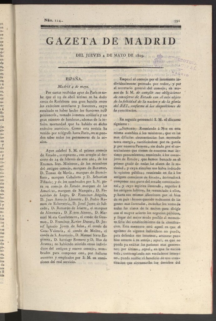 Miniatura de Gazeta de Madrid del 4 de mayo de 1809