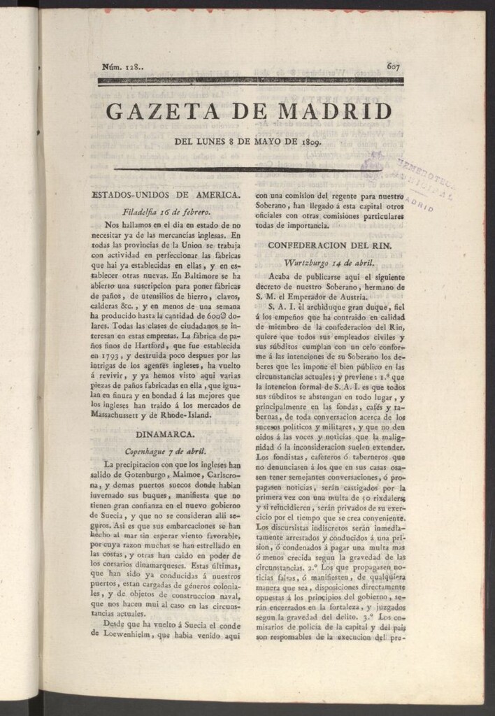 Miniatura de Gazeta de Madrid del 8 de mayo de 1809