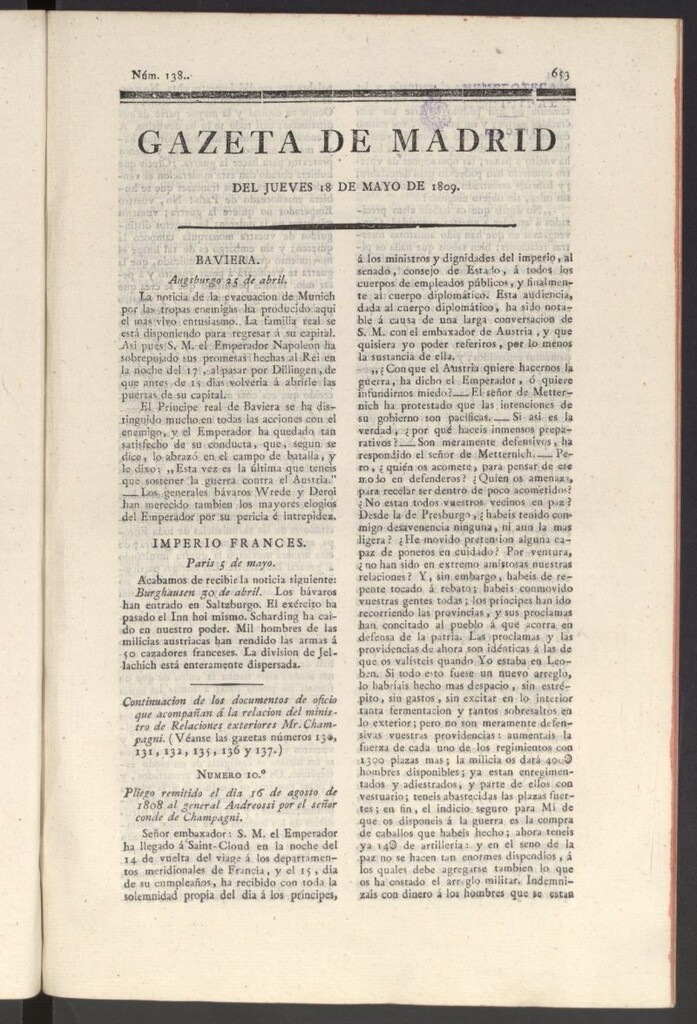 Miniatura de Gazeta de Madrid del 18 de mayo de 1809
