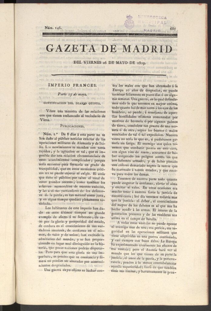 Miniatura de Gazeta de Madrid del 26 de mayo de 1809