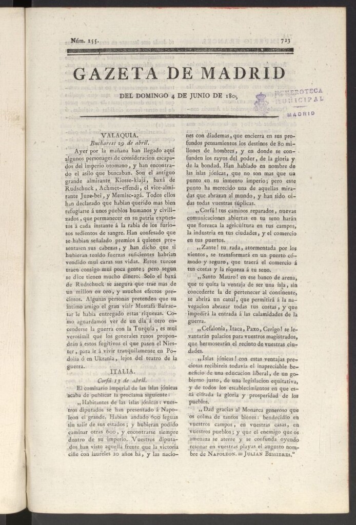 Miniatura de Gazeta de Madrid del 4 de junio de 1809