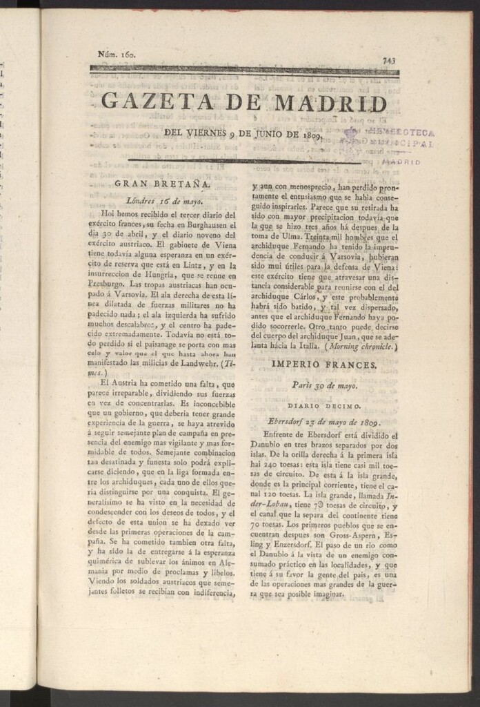 Miniatura de Gazeta de Madrid del 9 de junio de 1809