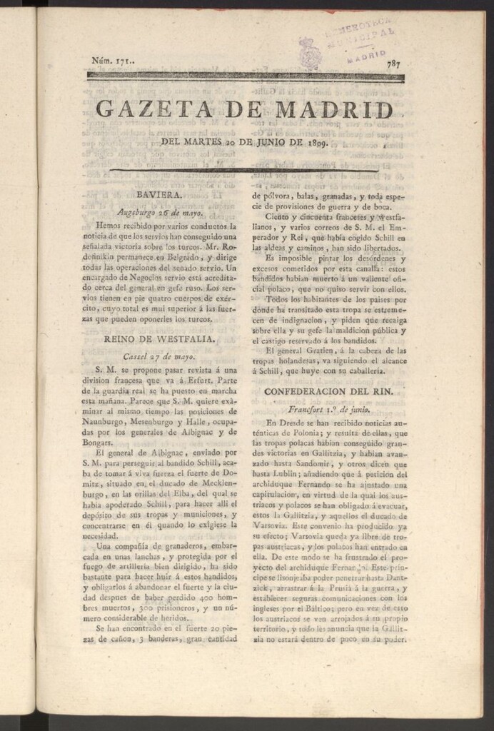 Miniatura de Gazeta de Madrid del 20 de junio de 1809