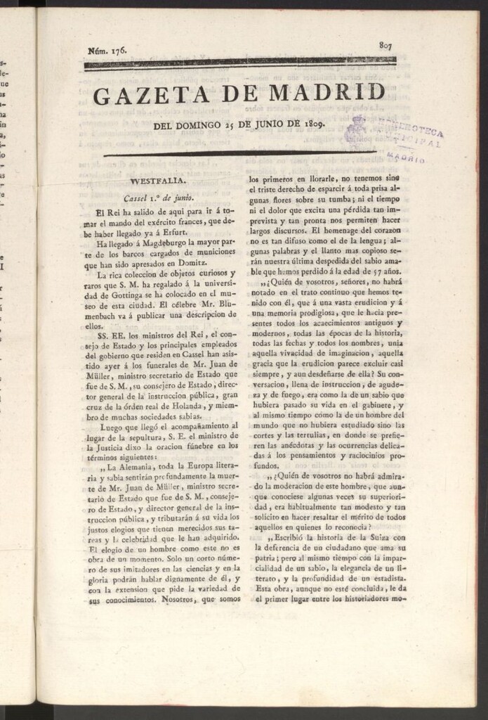 Miniatura de Gazeta de Madrid del 25 de junio de 1809