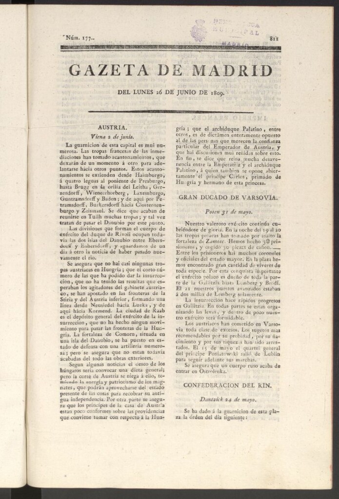 Miniatura de Gazeta de Madrid del 26 de junio de 1809