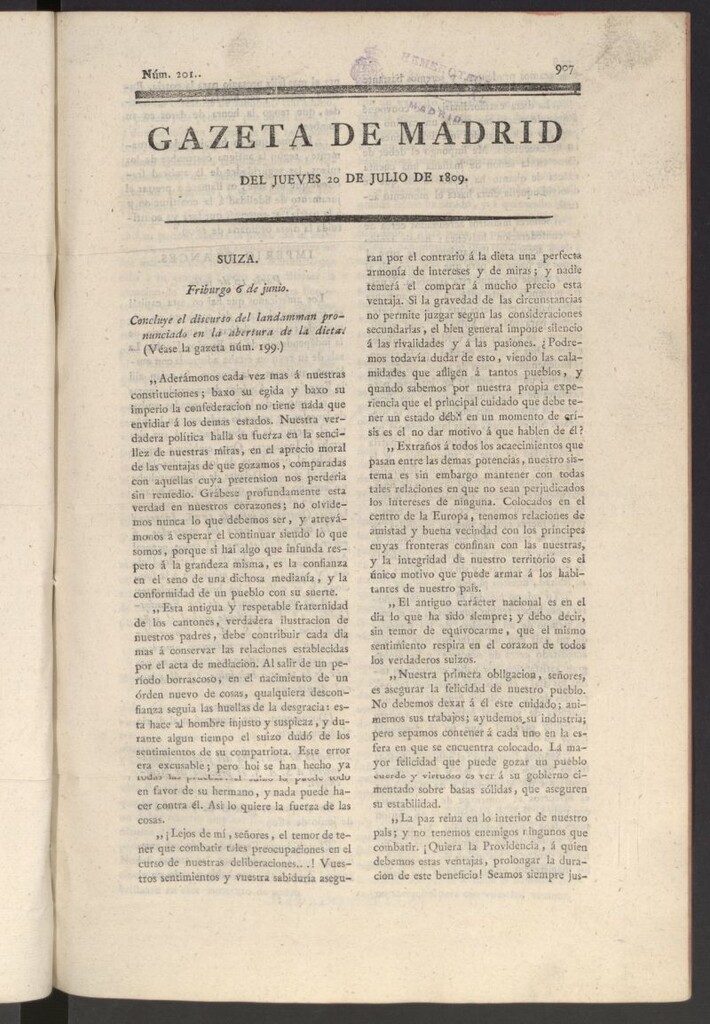 Miniatura de Gazeta de Madrid del 20 de julio de 1809