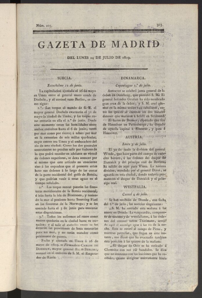 Miniatura de Gazeta de Madrid del 24 de julio de 1809