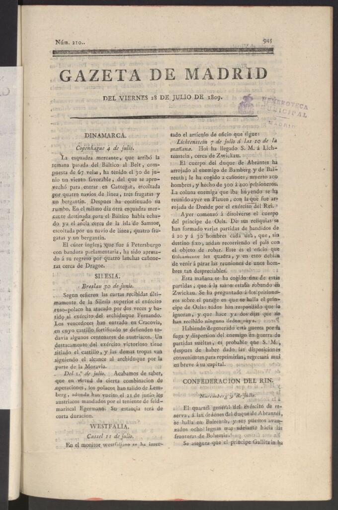 Miniatura de Gazeta de Madrid del 28 de julio de 1809