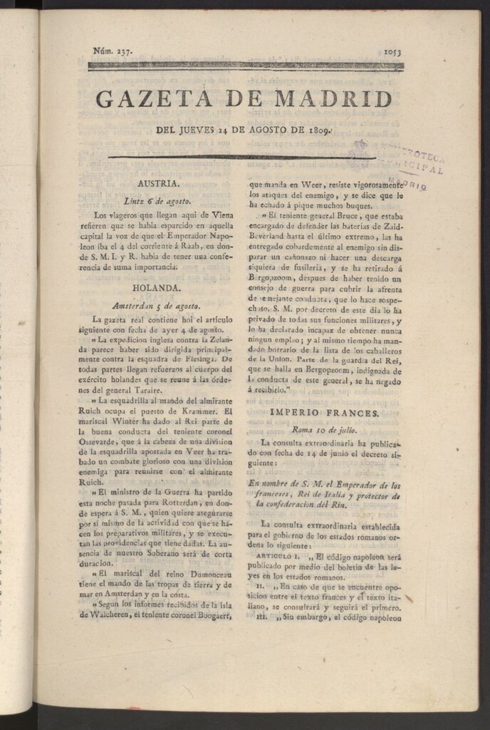 Miniatura de Gazeta de Madrid del 24 de agosto de 1809