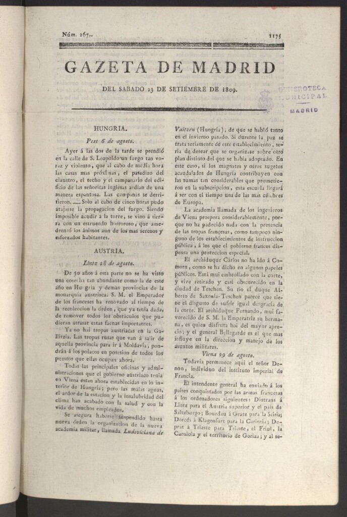 Miniatura de Gazeta de Madrid del 23 de septiembre de 1809
