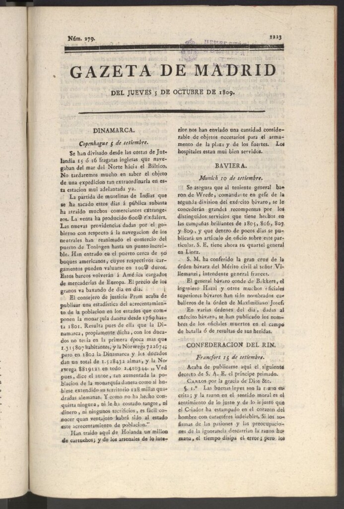 Miniatura de Gazeta de Madrid del 5 de octubre de 1809