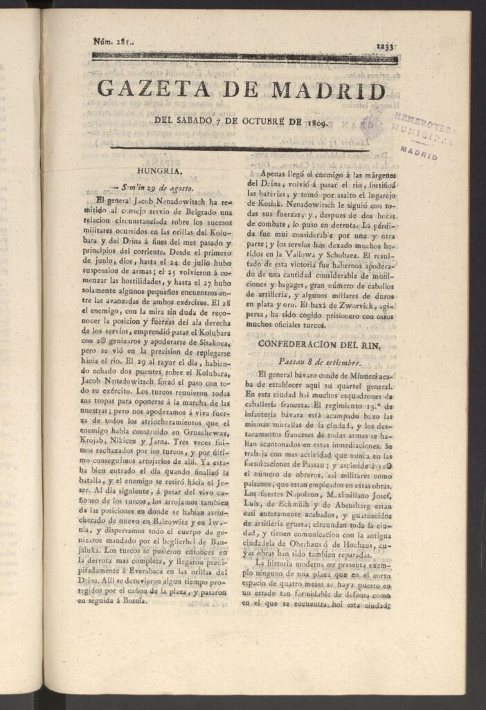 Miniatura de Gazeta de Madrid del 7 de octubre de 1809