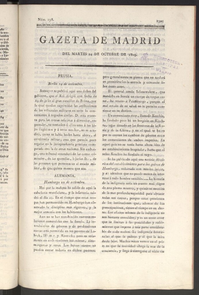 Miniatura de Gazeta de Madrid del 24 de octubre de 1809