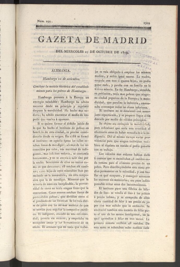Miniatura de Gazeta de Madrid del 25 de octubre de 1809