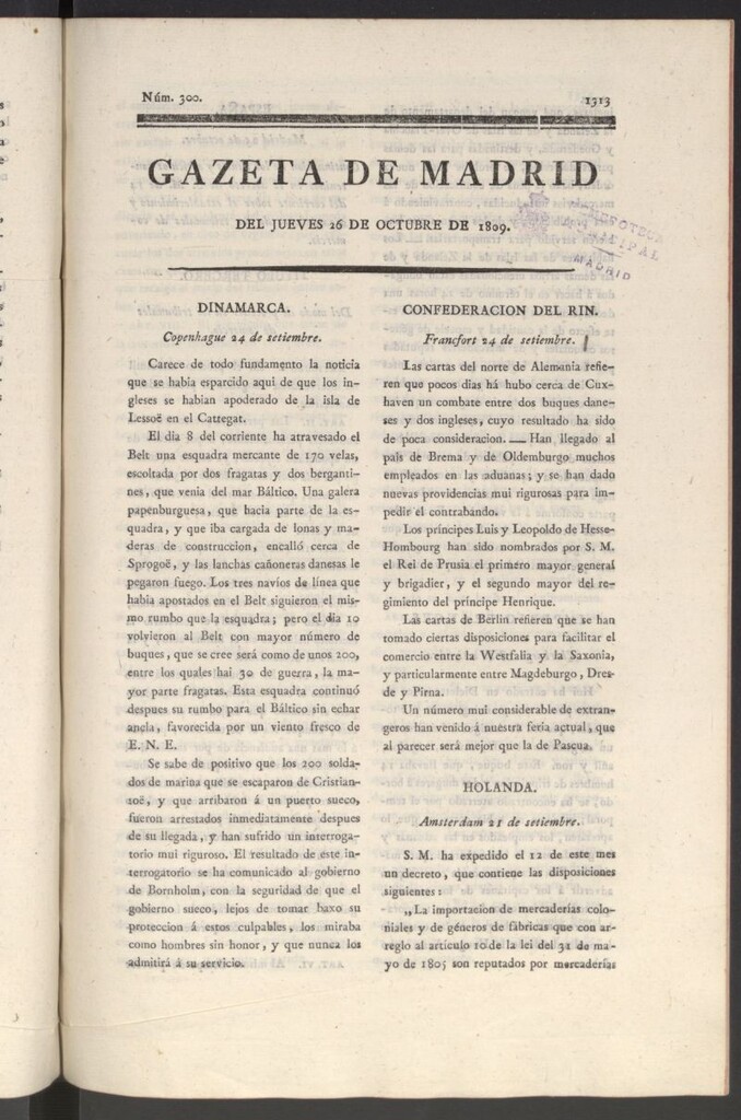 Miniatura de Gazeta de Madrid del 26 de octubre de 1809