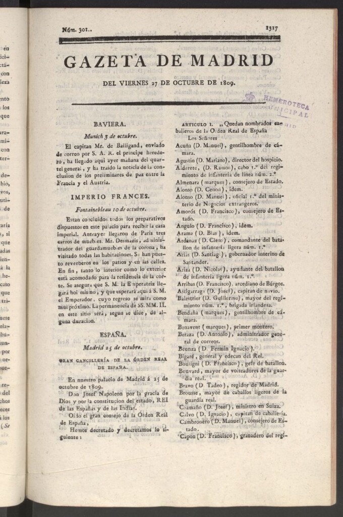 Miniatura de Gazeta de Madrid del 27 de octubre de 1809
