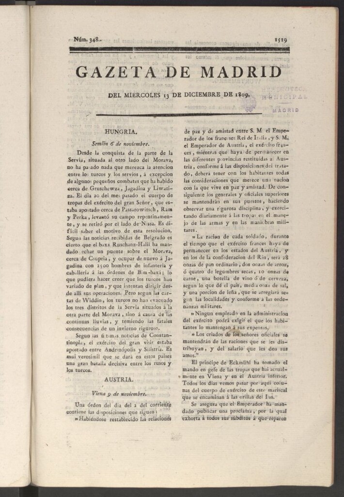 Miniatura de Gazeta de Madrid del 13 de diciembre de 1809