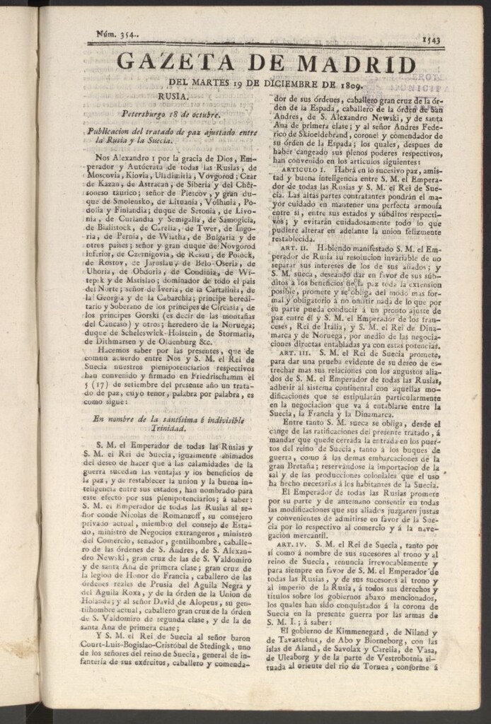 Miniatura de Gazeta de Madrid del 19 de diciembre de 1809