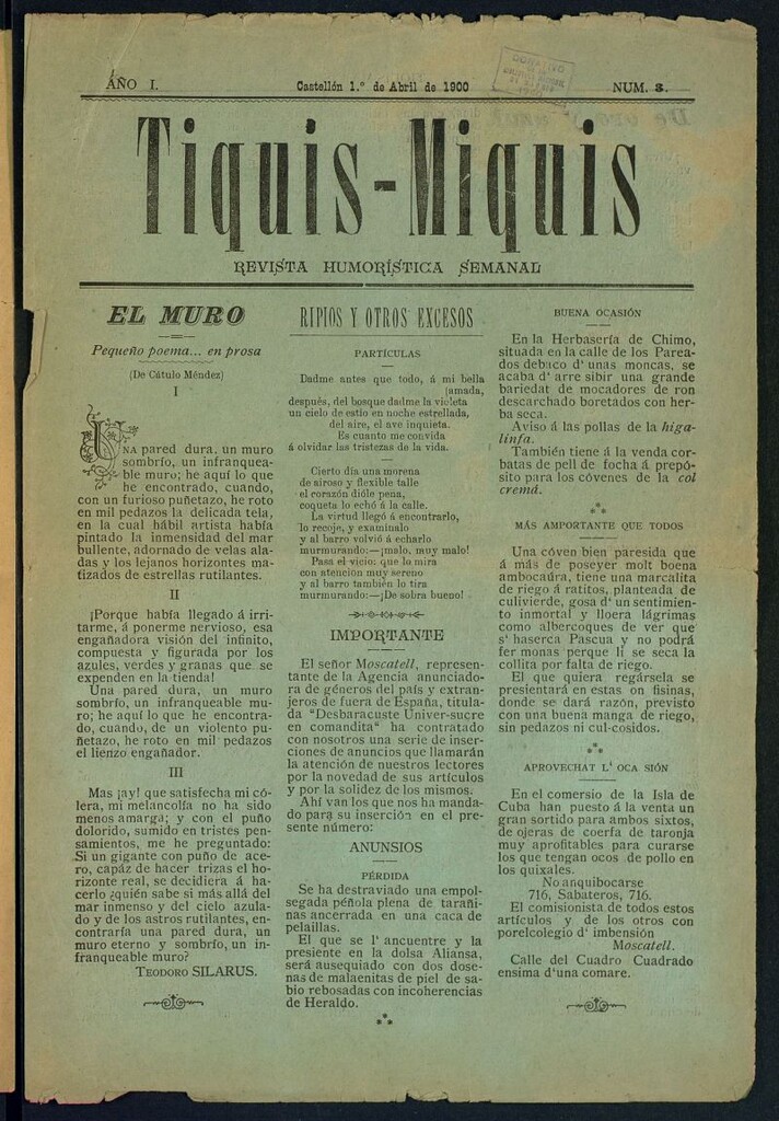 Miniatura de Tiquis-Miquis : revista humorística semanal del 1 de abril de 1900