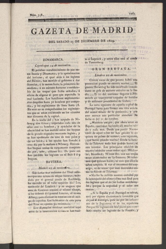 Miniatura de Gazeta de Madrid del 23 de diciembre de 1809