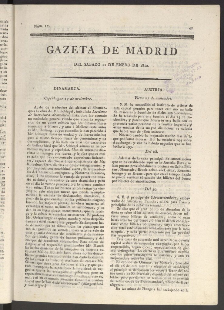Miniatura de Gaceta de Madrid del 11 de enero de 1812
