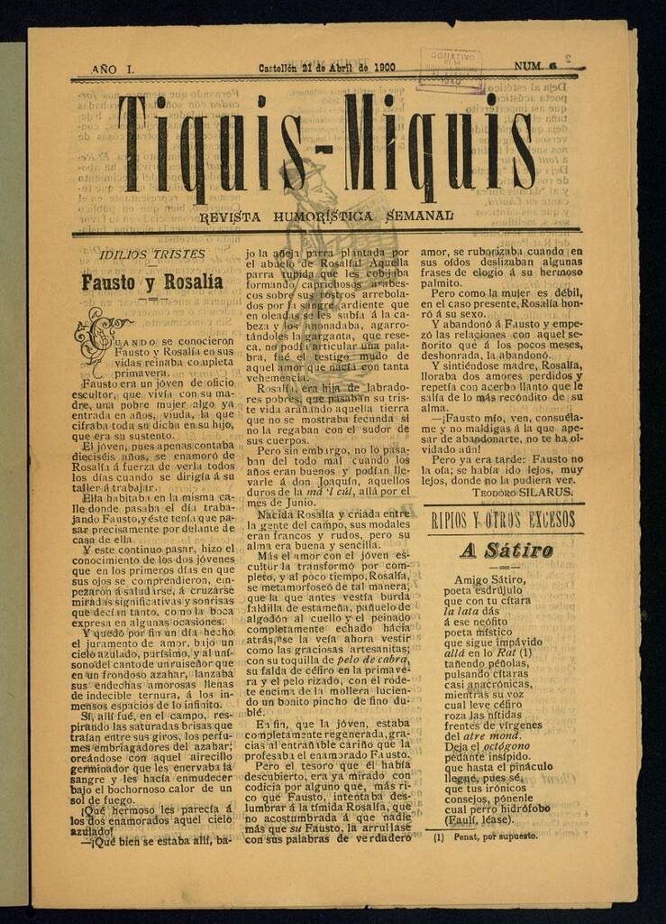 Miniatura de Tiquis-Miquis : revista humorística semanal del 21 de abril de 1900