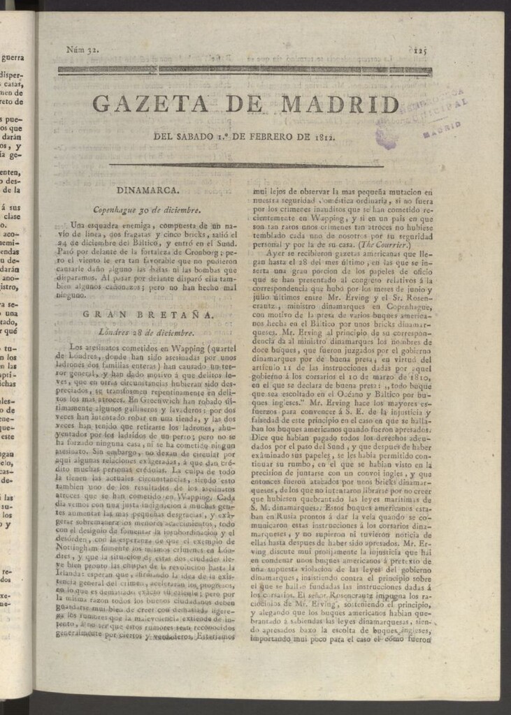 Miniatura de Gaceta de Madrid del 1 de febrero de 1812