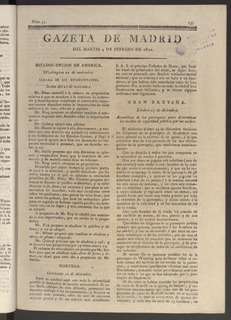 Miniatura de Gaceta de Madrid del 4 de febrero de 1812