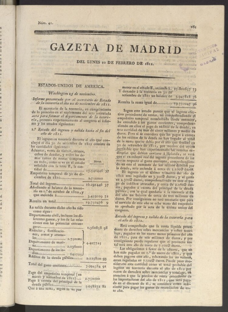 Miniatura de Gaceta de Madrid del 10 de febrero de 1812