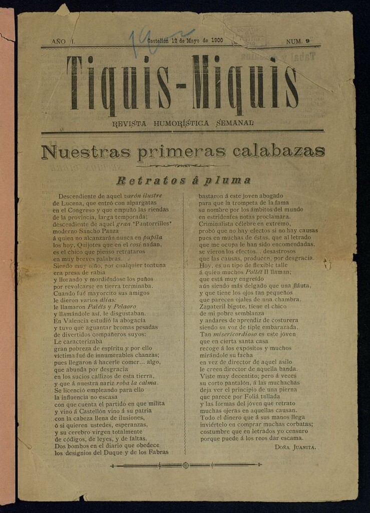Miniatura de Tiquis-Miquis : revista humorística semanal del 12 de mayo de 1900