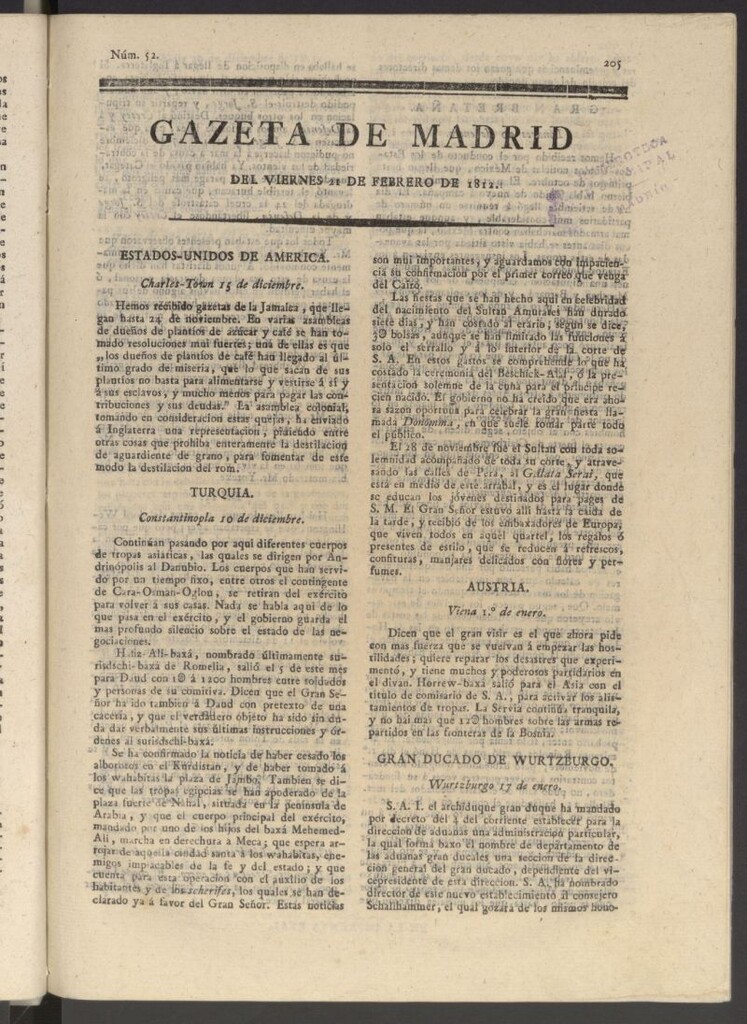Miniatura de Gaceta de Madrid del 21 de febrero de 1812