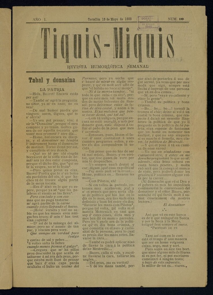 Miniatura de Tiquis-Miquis : revista humorística semanal del 19 de mayo de 1900