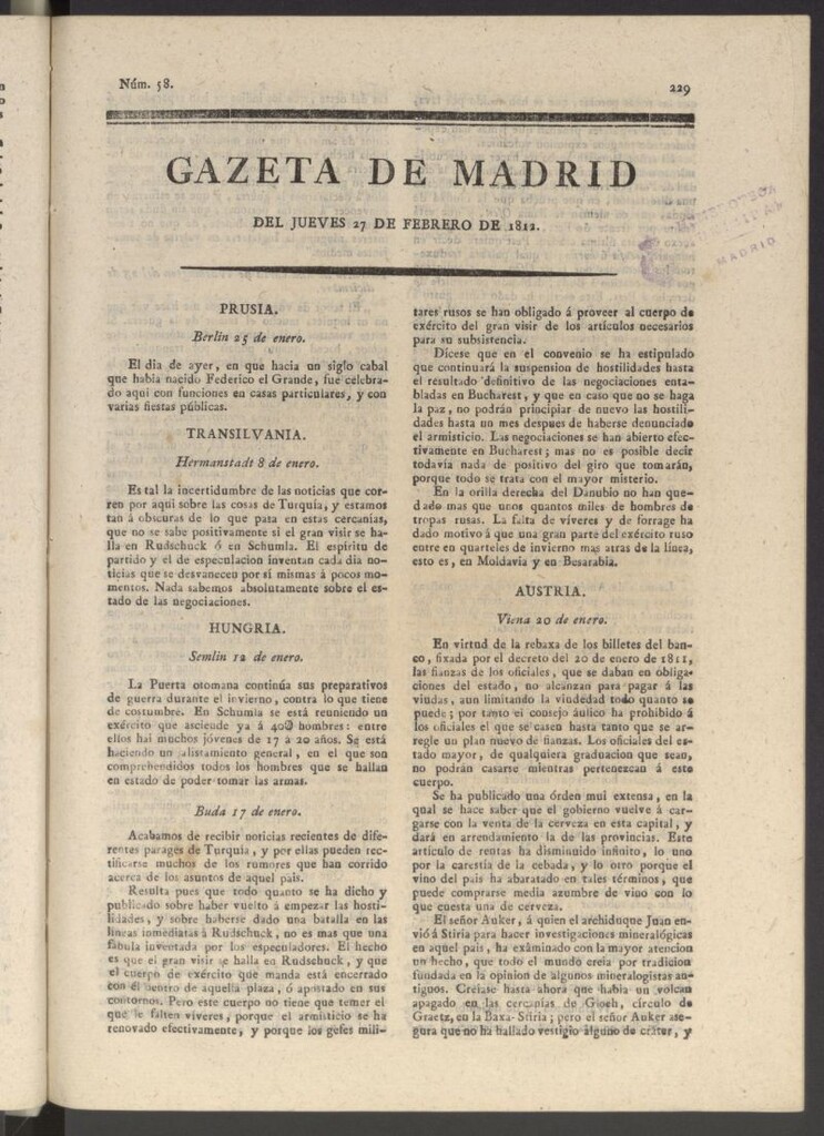Miniatura de Gaceta de Madrid del 27 de febrero de 1812