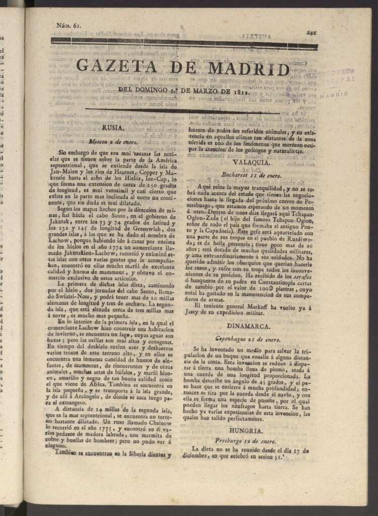 Miniatura de Gaceta de Madrid del 1 de marzo de 1812