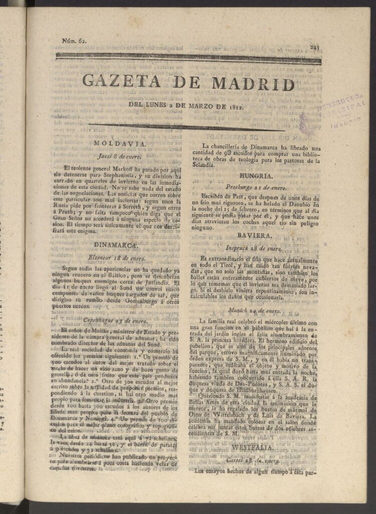 Miniatura de Gaceta de Madrid del 2 de marzo de 1812