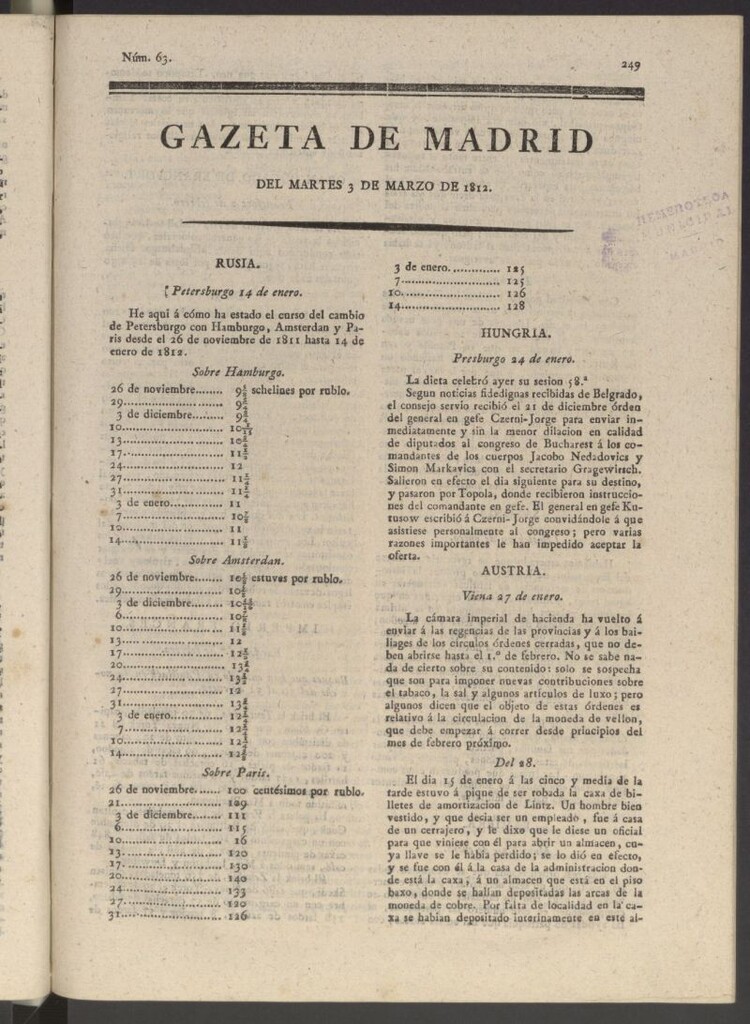 Miniatura de Gaceta de Madrid del 3 de marzo de 1812