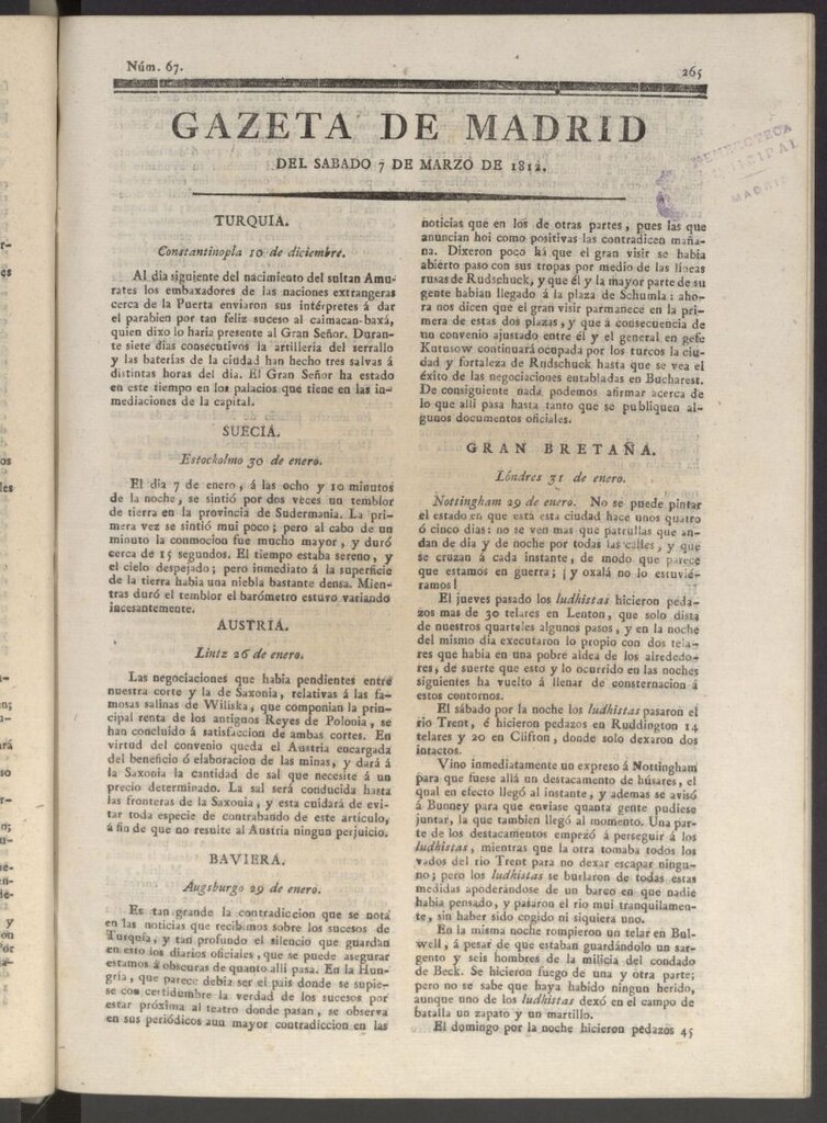 Miniatura de Gaceta de Madrid del 7 de marzo de 1812
