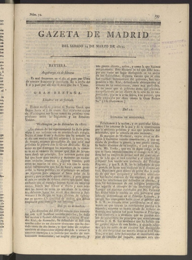 Miniatura de Gaceta de Madrid del 14 de marzo de 1812