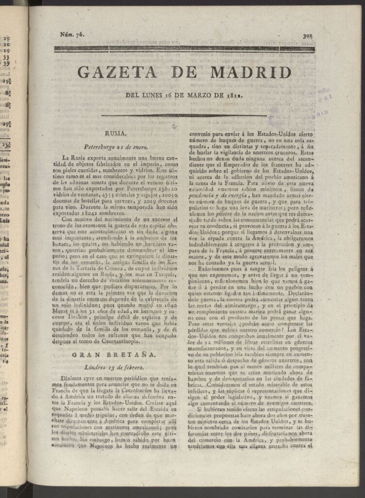 Miniatura de Gaceta de Madrid del 16 de marzo de 1812