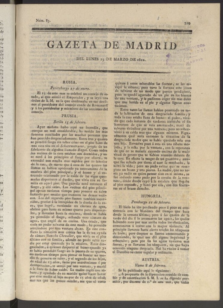 Miniatura de Gaceta de Madrid del 23 de marzo de 1812