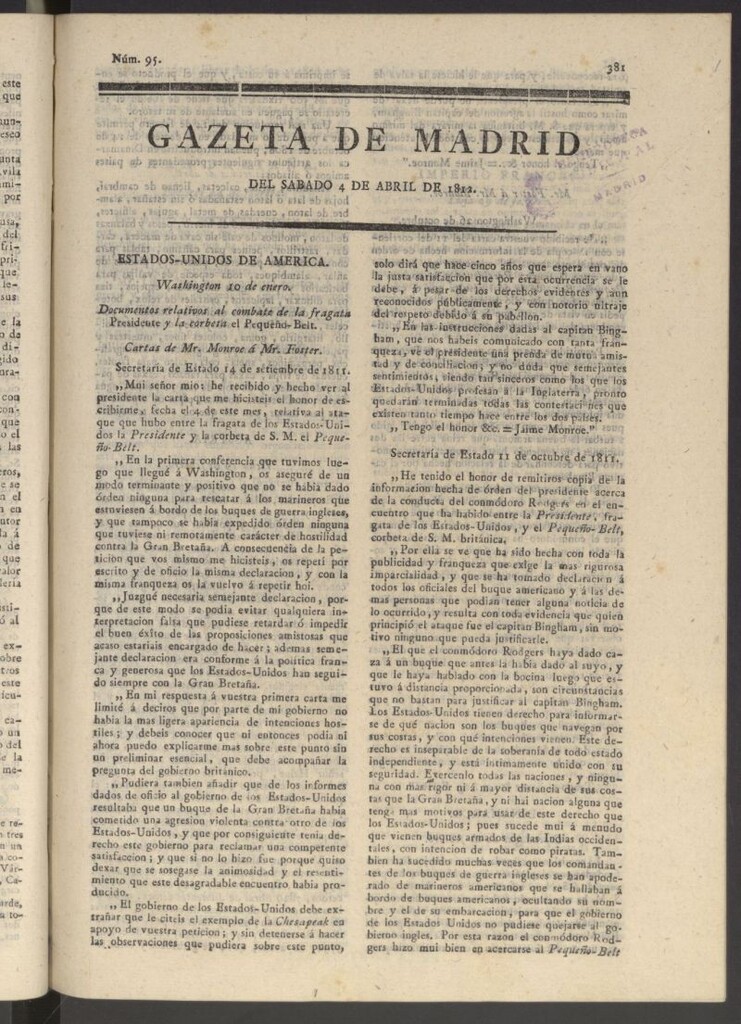 Miniatura de Gaceta de Madrid del 4 de abril de 1812