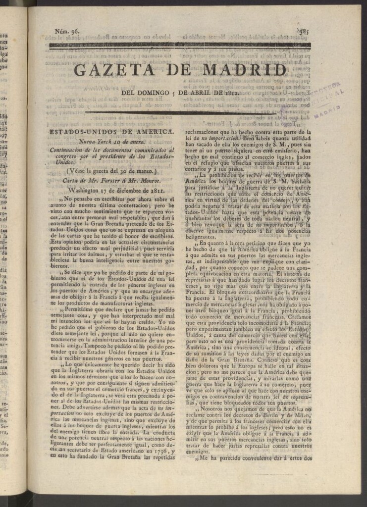 Miniatura de Gaceta de Madrid del 5 de abril de 1812