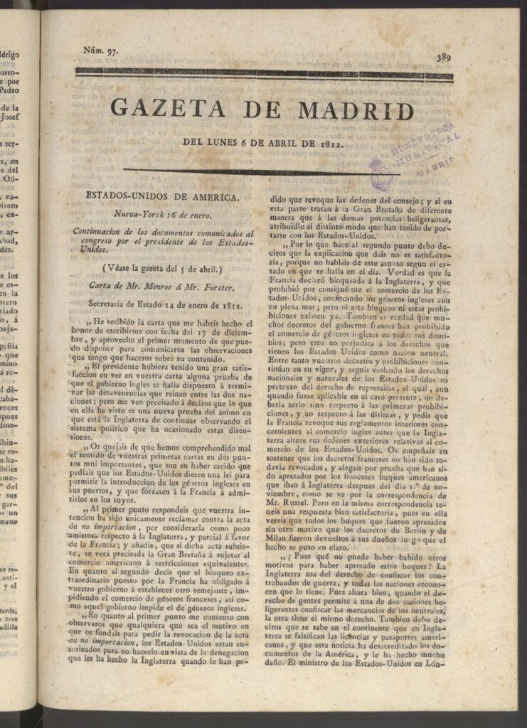 Miniatura de Gaceta de Madrid del 6 de abril de 1812