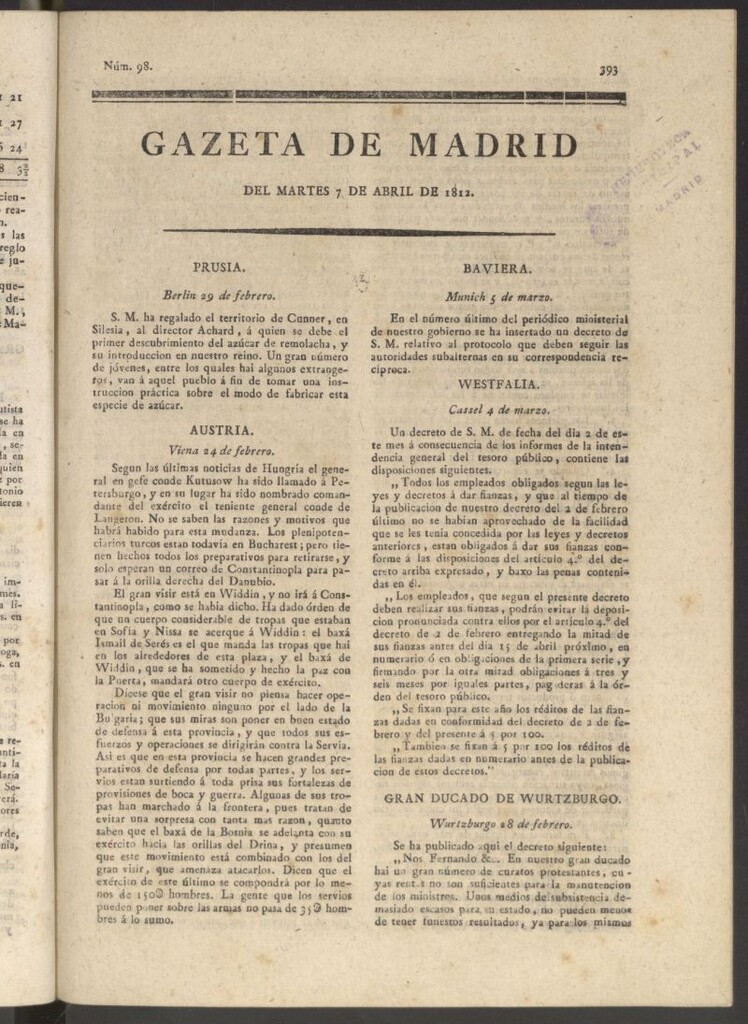 Miniatura de Gaceta de Madrid del 7 de abril de 1812
