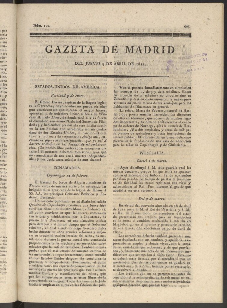 Miniatura de Gaceta de Madrid del 9 de abril de 1812
