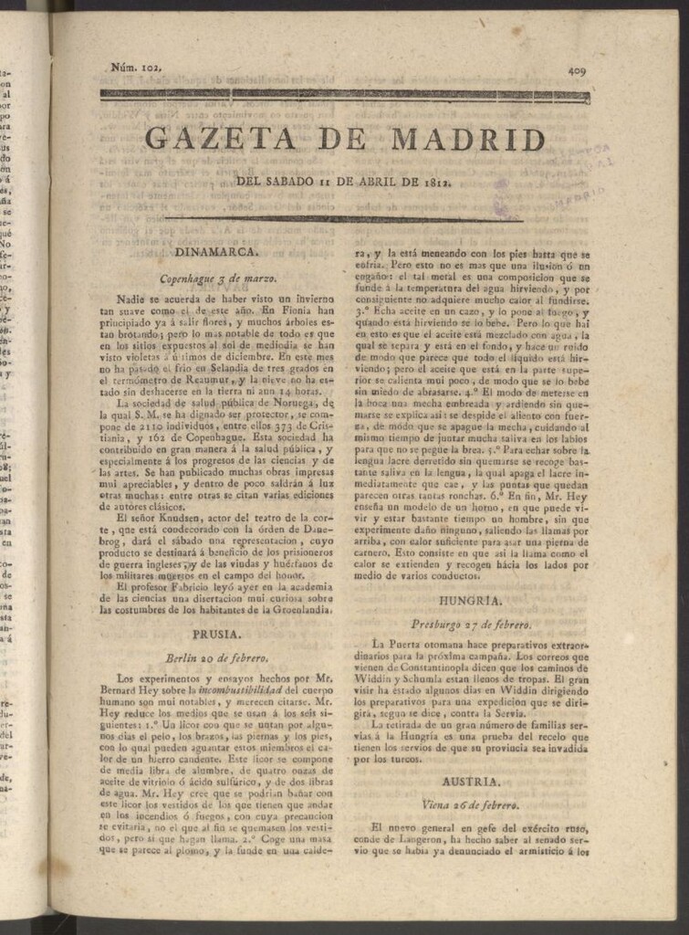 Miniatura de Gaceta de Madrid del 11 de abril de 1812
