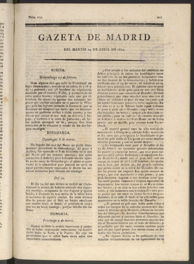 Miniatura de Gaceta de Madrid del 14 de abril de 1812