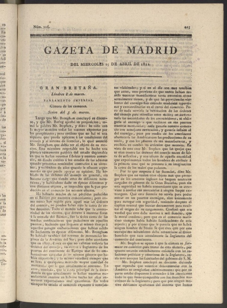 Miniatura de Gaceta de Madrid del 15 de abril de 1812