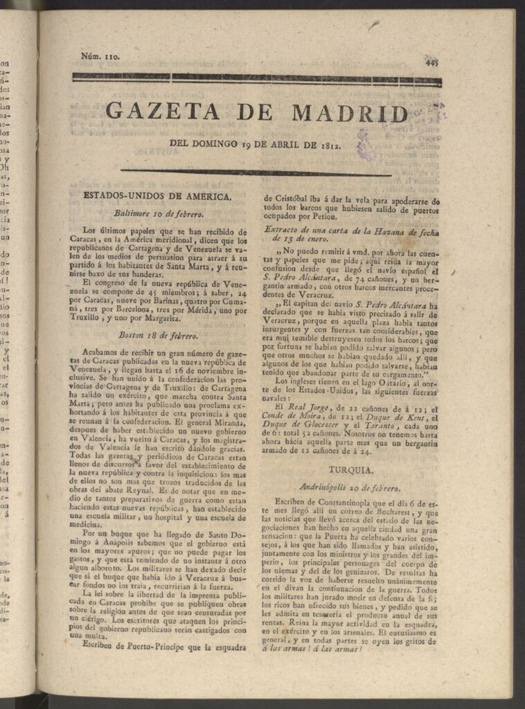 Miniatura de Gaceta de Madrid del 19 de abril de 1812