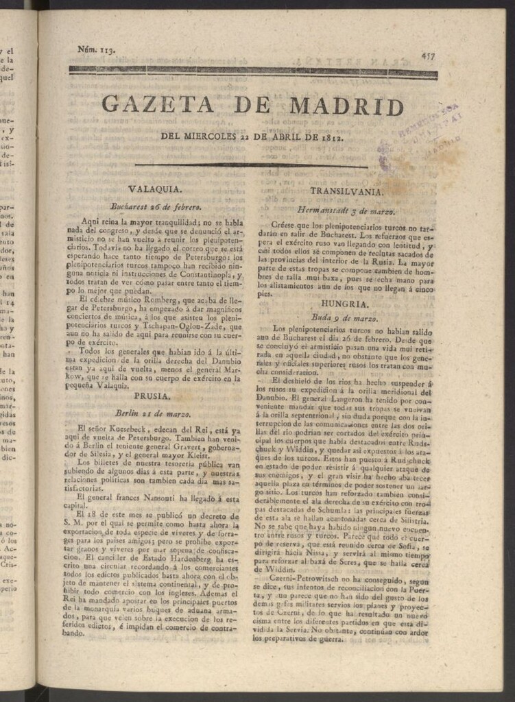 Miniatura de Gaceta de Madrid del 22 de abril de 1812